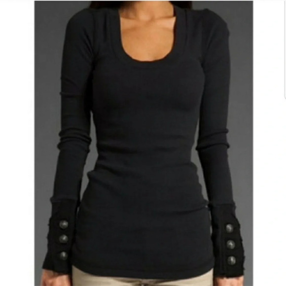 Free People Black Moto Motor Cuff Thermal - Picture 2 of 6